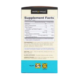 Chewable Calcium 600mg + D3 Mason Natural 100 viên – Chắc khoẻ xương