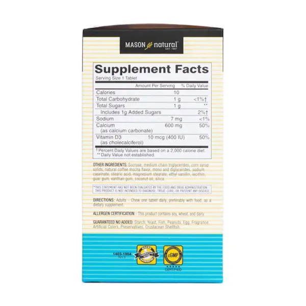 Chewable Calcium 600mg + D3 Mason Natural 100 viên – Chắc khoẻ xương
