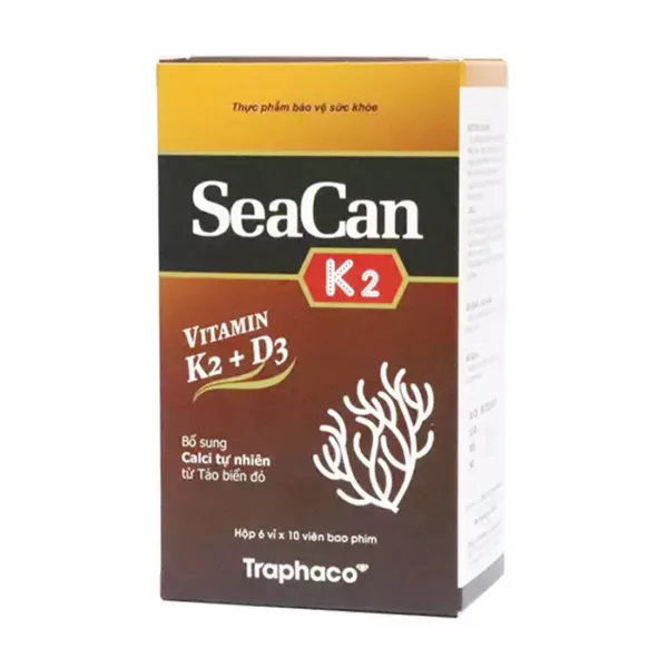SeaCan K2 + D3 Traphaco 6 vỉ x 10 viên – Canxi tự nhiên từ tảo biển