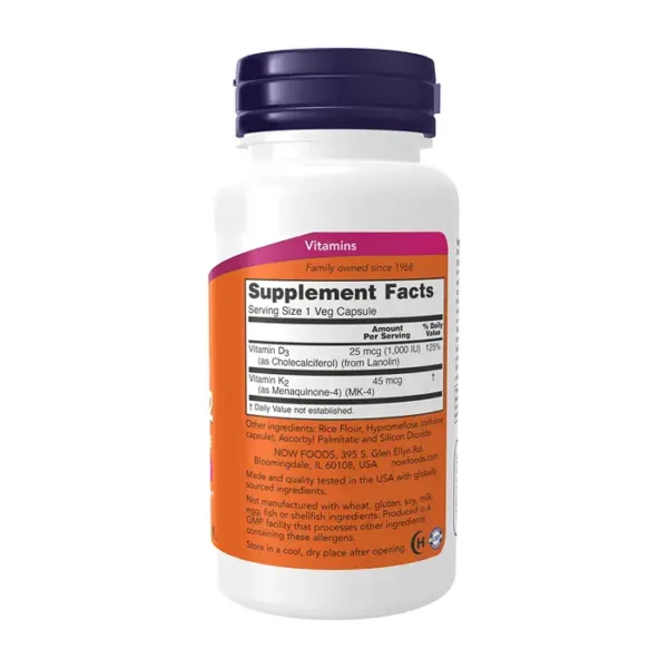Vitamin D3 & K2 Now 1000IU/45mcg 120 viên – Hỗ trợ xương khớp