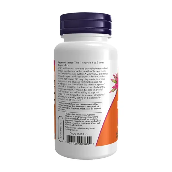 Vitamin D3 & K2 Now 1000IU/45mcg 120 viên – Hỗ trợ xương khớp