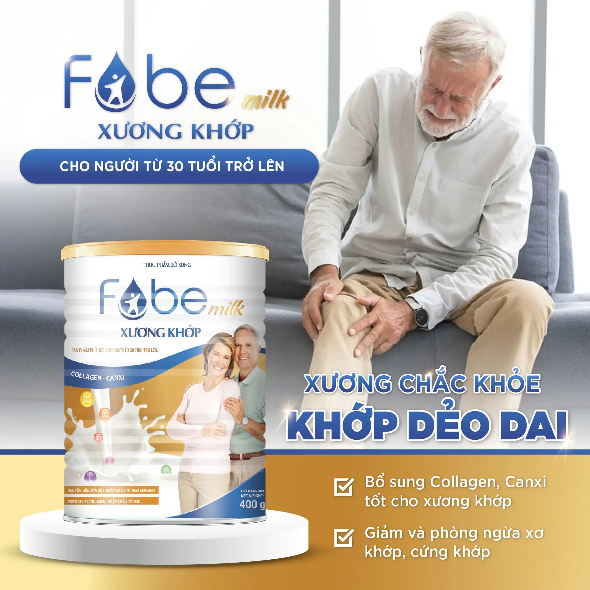 Fobemilk Xương Khớp 400g - Sữa bổ sung collagen, canxi